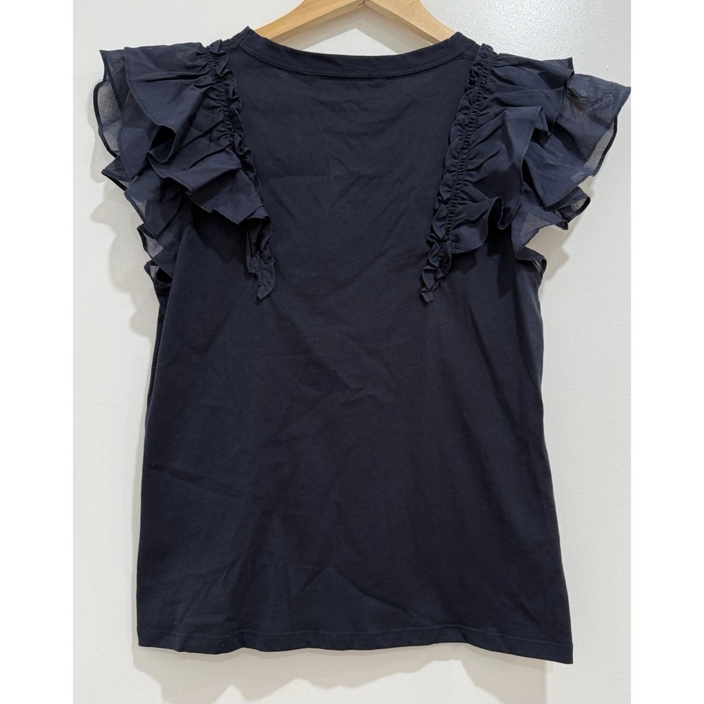 Veronica Beard Bardot Cotton Ruffle Tee Navy Size XS - Picture 4 of 7
